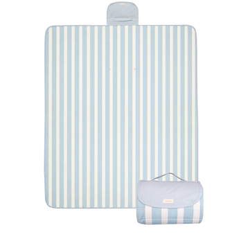 Folded compact play mat with handle and logo detail – toddlekind portable water resistant wander grande play mat mykonos for portability.  Alt Img