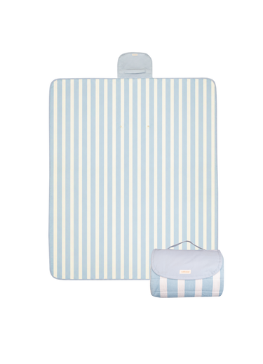 Folded compact play mat with handle and logo detail – toddlekind portable water resistant wander grande play mat mykonos for portability.  Alt Img