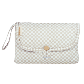 Closed toddlekind baby portable changing clutch mini maven check oat with strap for easy carrying and travel.