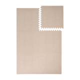 Interlocking foam tiles with one piece removed showing toddlekind baby toddler foam modern designer puzzle play mat haven deco latte.