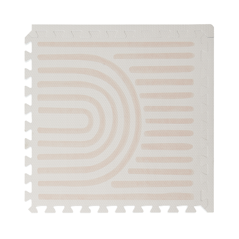 Close-up of a single textured tile with curved linear pattern from the toddlekind baby toddler foam modern designer puzzle play mat haven linear linen. Alt Img