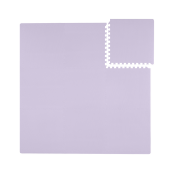 Flat lay of interlocking foam tiles from toddlekind baby toddler foam modern puzzle play mat classic lilac.