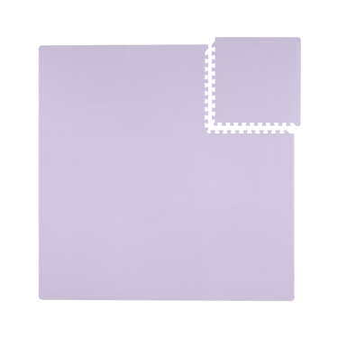 Flat lay of interlocking foam tiles from toddlekind baby toddler foam modern puzzle play mat classic lilac.