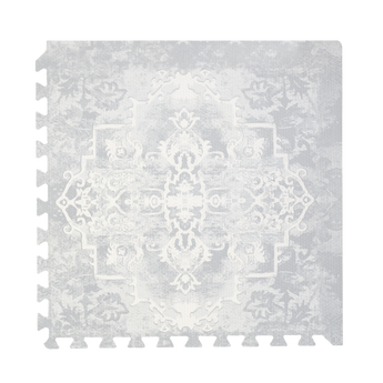 Alt Img | Single foam puzzle tile with ornate vintage-inspired pattern detail, highlighting texture and edge design of the toddlekind baby toddler foam modern designer puzzle play mat haven parisa pearl blue. Alt Img