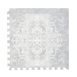 Alt Img | Single foam puzzle tile with ornate vintage-inspired pattern detail, highlighting texture and edge design of the toddlekind baby toddler foam modern designer puzzle play mat haven parisa pearl blue. Alt Img