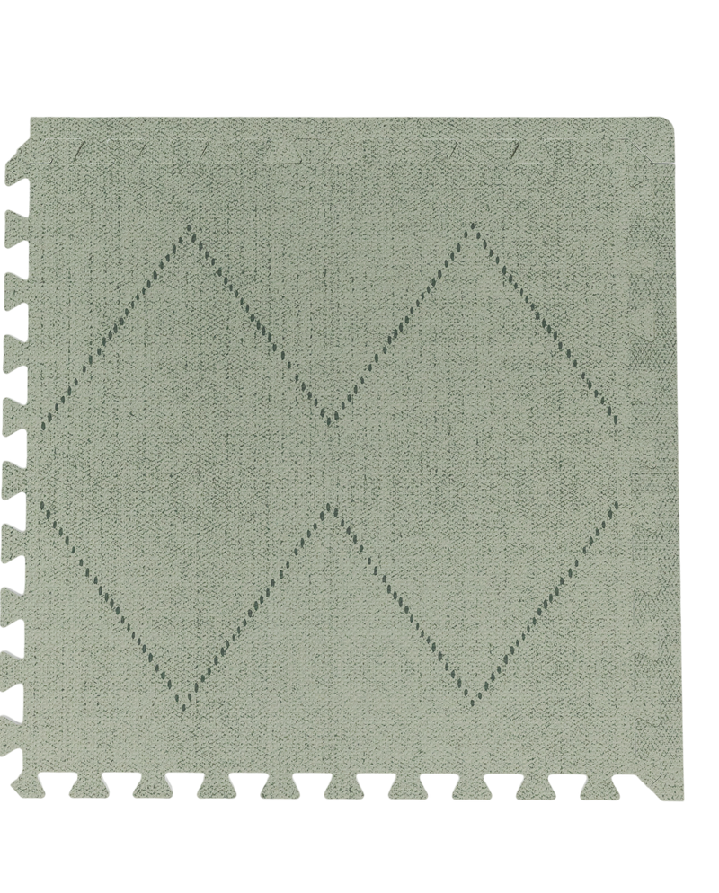 Single foam tile close-up with geometric pattern and edge detail from the toddlekind baby toddler foam modern designer puzzle play mat haven tulum agave. Alt Img