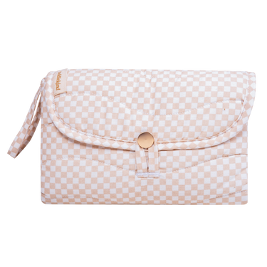 Closed toddlekind baby portable changing clutch mini maven check oat with strap for easy carrying and travel.